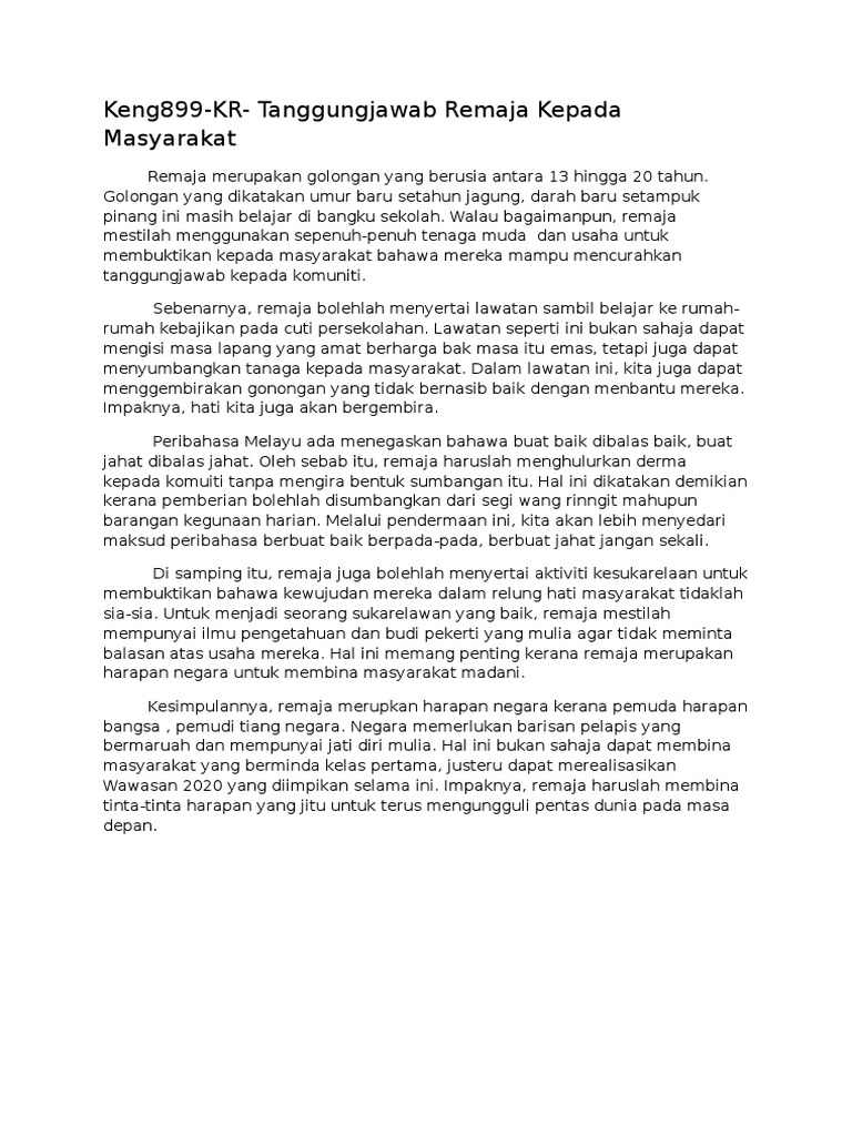 Tanggungjawab Remaja Kepada Masyarakat Pdf