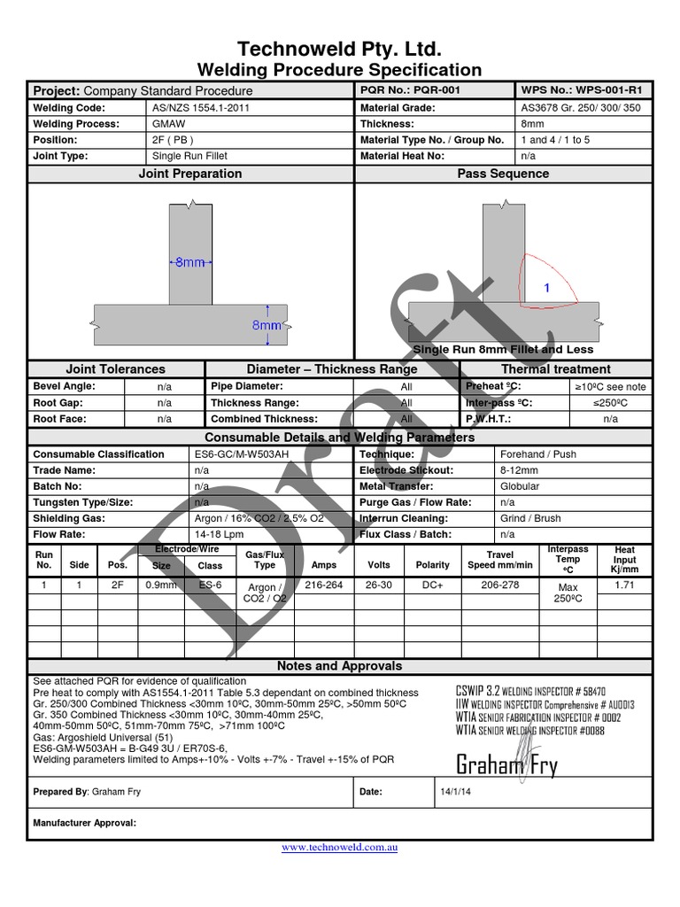 Welding Procedure Specification Sample