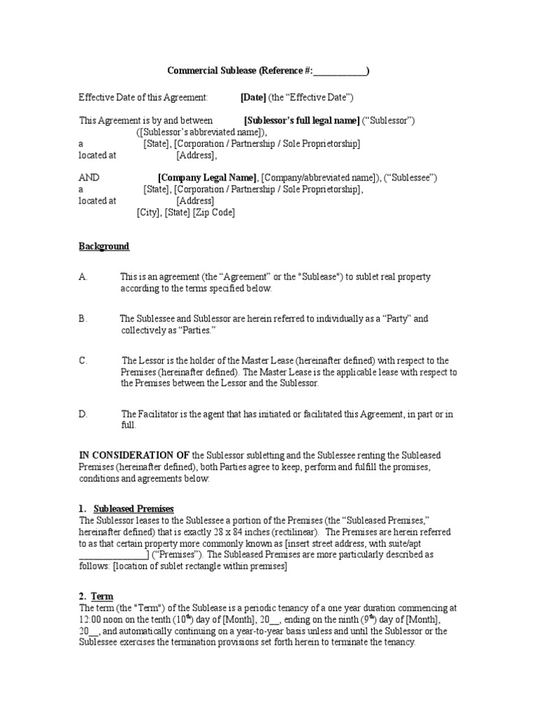 Commercial Sublease Agreement Template | PDF | Lease | Business Law