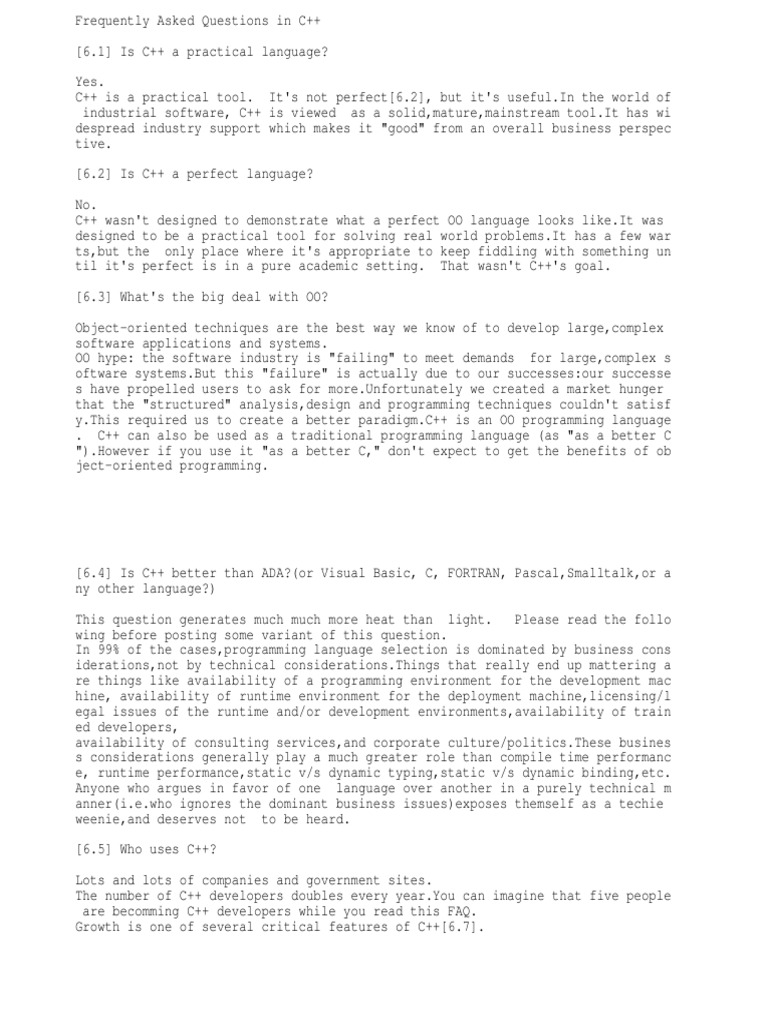 C++ FAQ's | PDF | Constructor (Object Oriented Programming) | Programming
