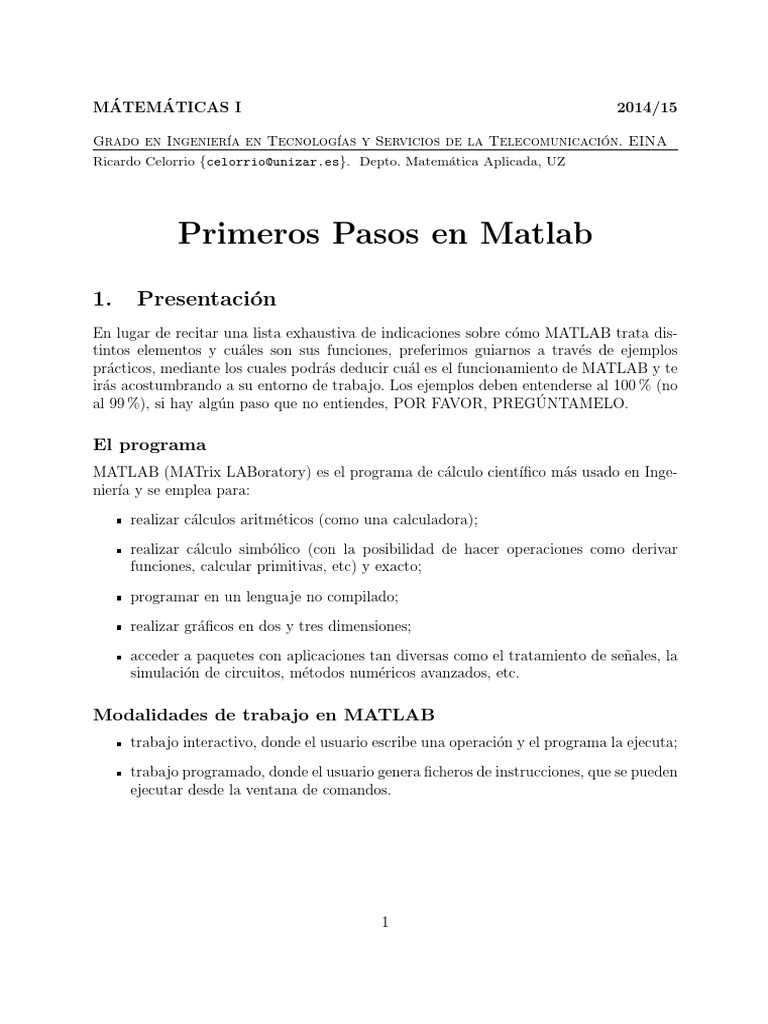Matlab Manual Matriz (Matemáticas) Matlab
