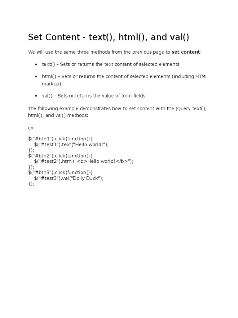 Set Content - Text, HTML, and Val | PDF