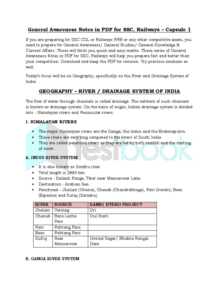 Indus River System Overview for UPSC | PDF | Indus River | Geomorphology