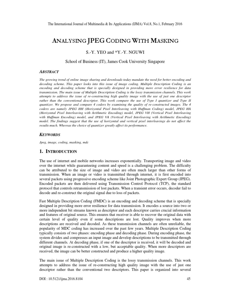 Analysing Jpeg Coding With Masking | PDF | Data Compression | Forward ...