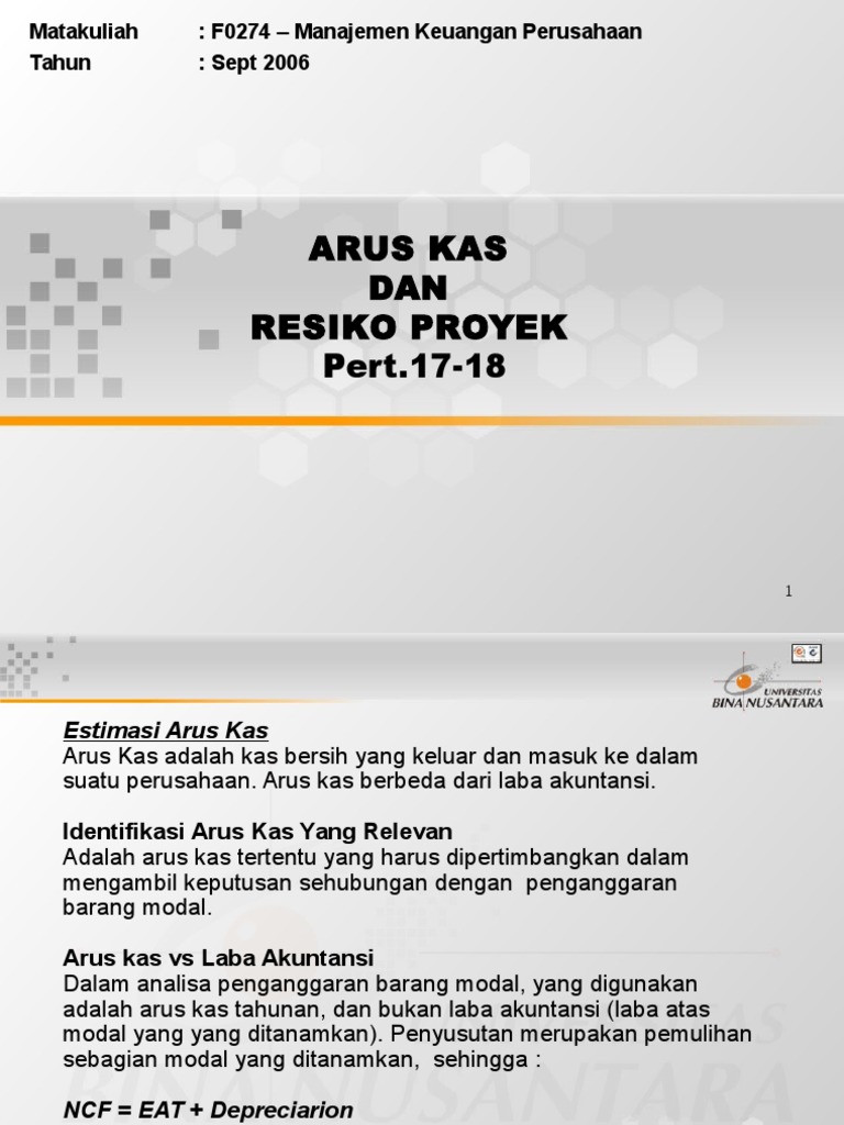 Estimasi Arus Kas Dan Resiko Proyek