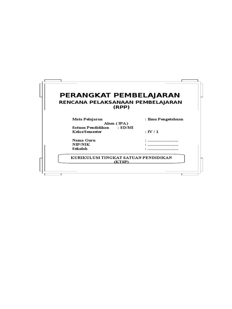 RPP IPA Kelas IV KTSP