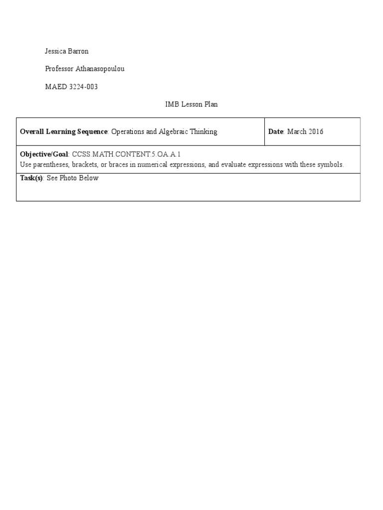 Maed 3224 Lesson Plan | PDF | Bracket | Lesson Plan