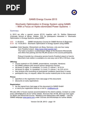 Gams Energy Course 2013 Stochastic Optimization In Energy - 