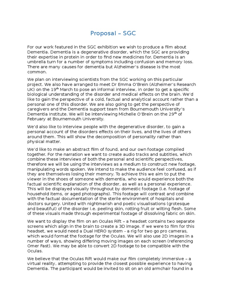 Dementia Film Proposal for SGC Exhibition | PDF | Dementia | Alzheimer ...