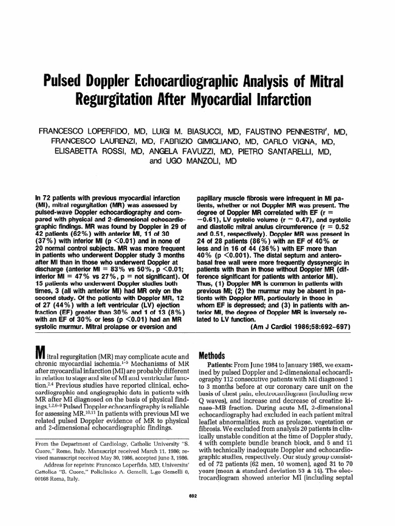 Doppler Analysis of Mitral Regurgitation Post-MI | PDF ...