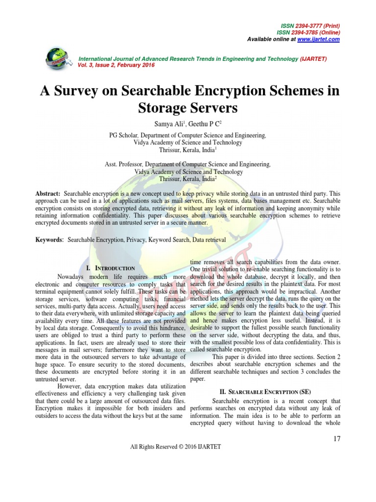 A Survey On Searchable Encryption Schemes in Storage Servers | PDF ...