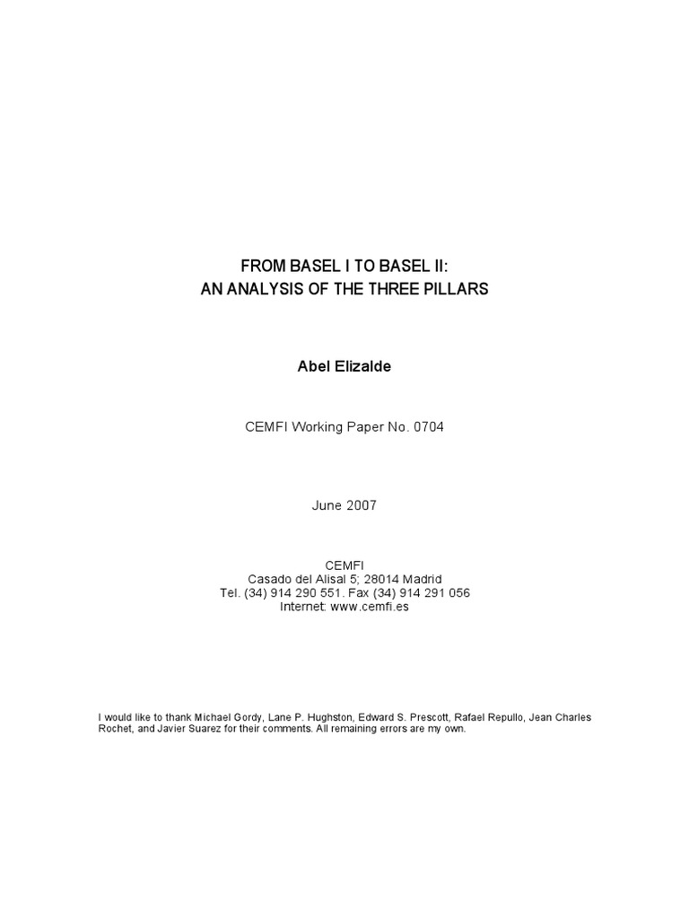From Basel I To Basel Ii An Analysis of The Three Pillars Abel