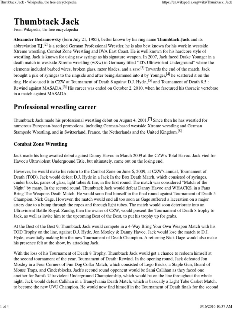 Thumbtack Jack Wiki PDF Professional Wrestling Shows American