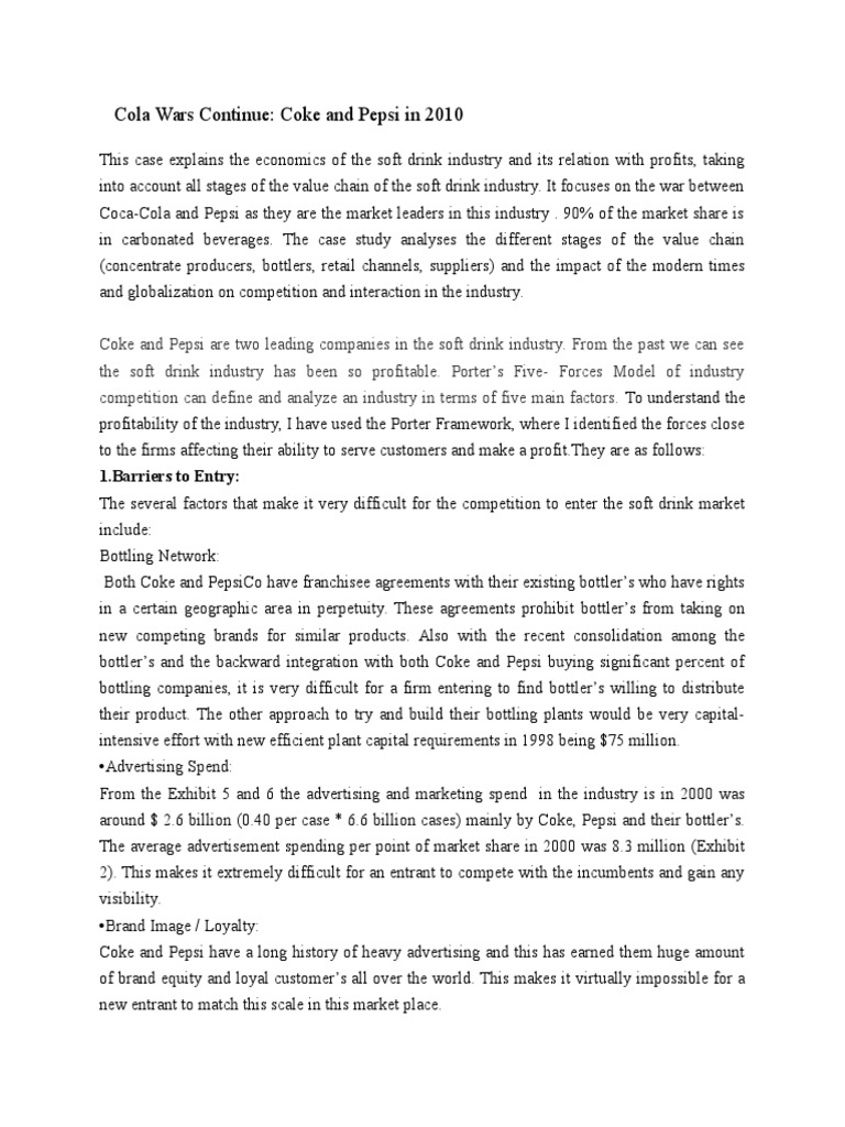 Cola Wars: Coke vs. Pepsi 2010 Analysis | PDF | Coca Cola | Pepsi Co