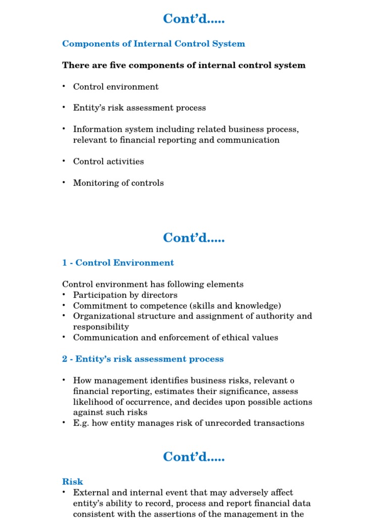 Cont'd..... : Components of Internal Control System | PDF