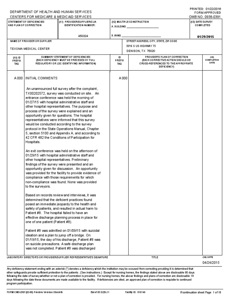 TMC Deficiencies and Correction Plan | PDF | Hemodialysis | Patient