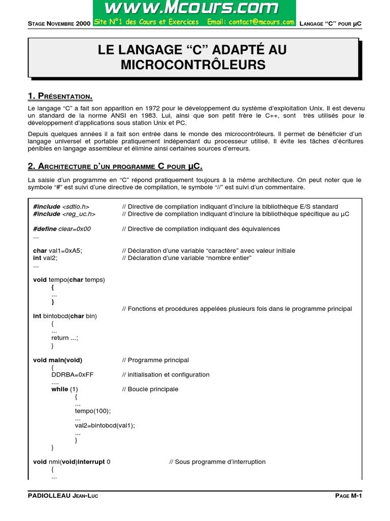 Langage C Microcontrolleurs – Programmation Microcontroller En C – ITVQ