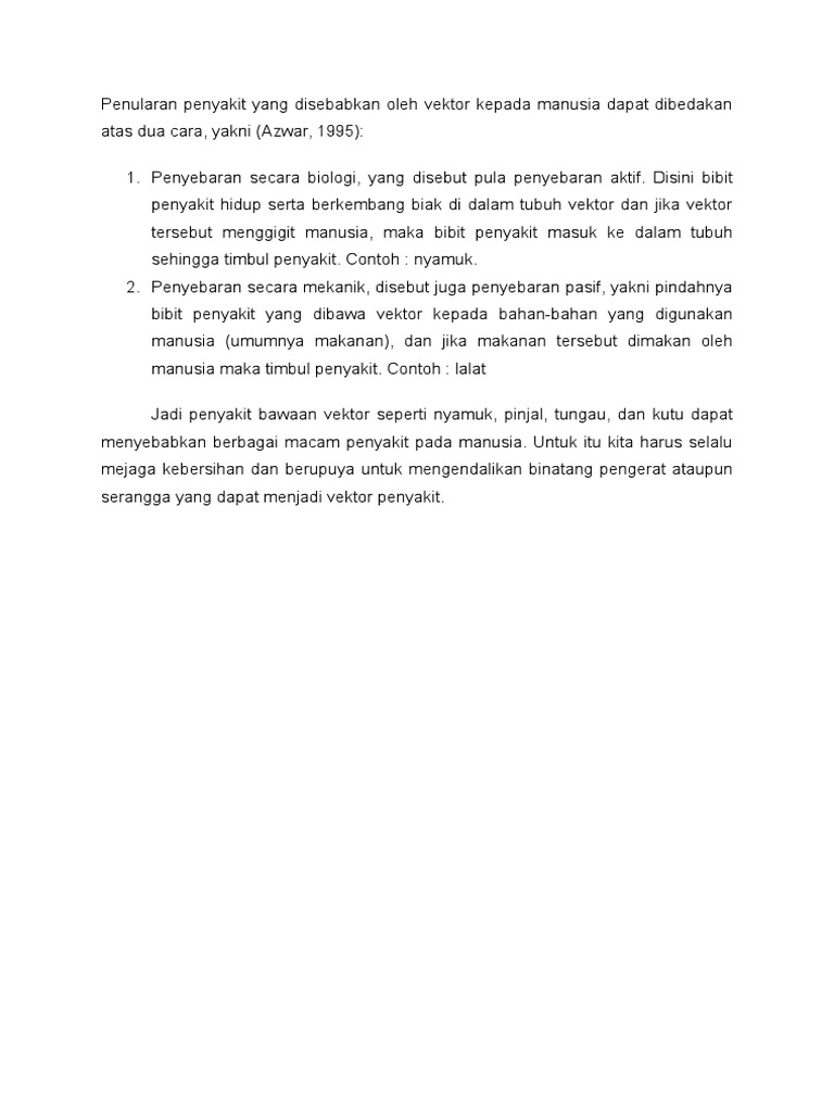 Pengertian vektor dan vektor penyakit Pengertian vektor dan vektor penyakit