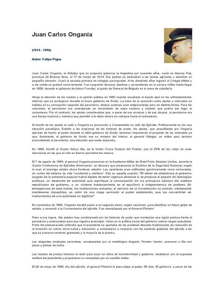 Juan Carlos Onganía PDF Argentina Política (general)