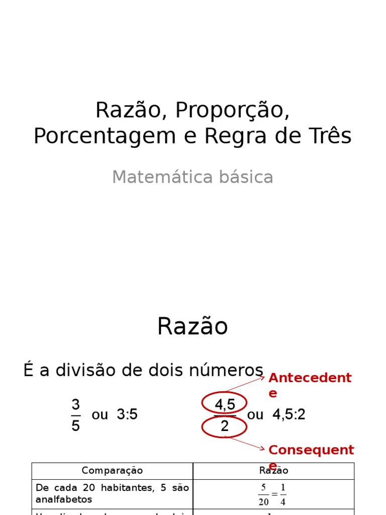 Razão, Proporção, Porcentagem e Regra de Três | PDF | Percentagem ...