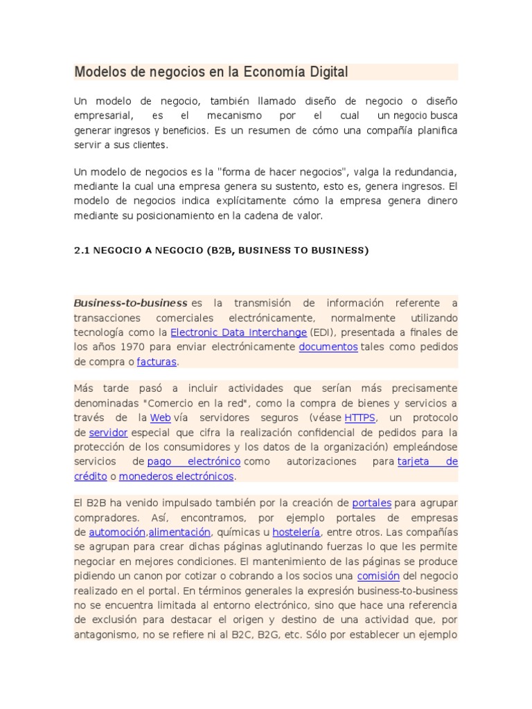 Modelos de Negocios en La Economía Digital | PDF | Marketing | Economias