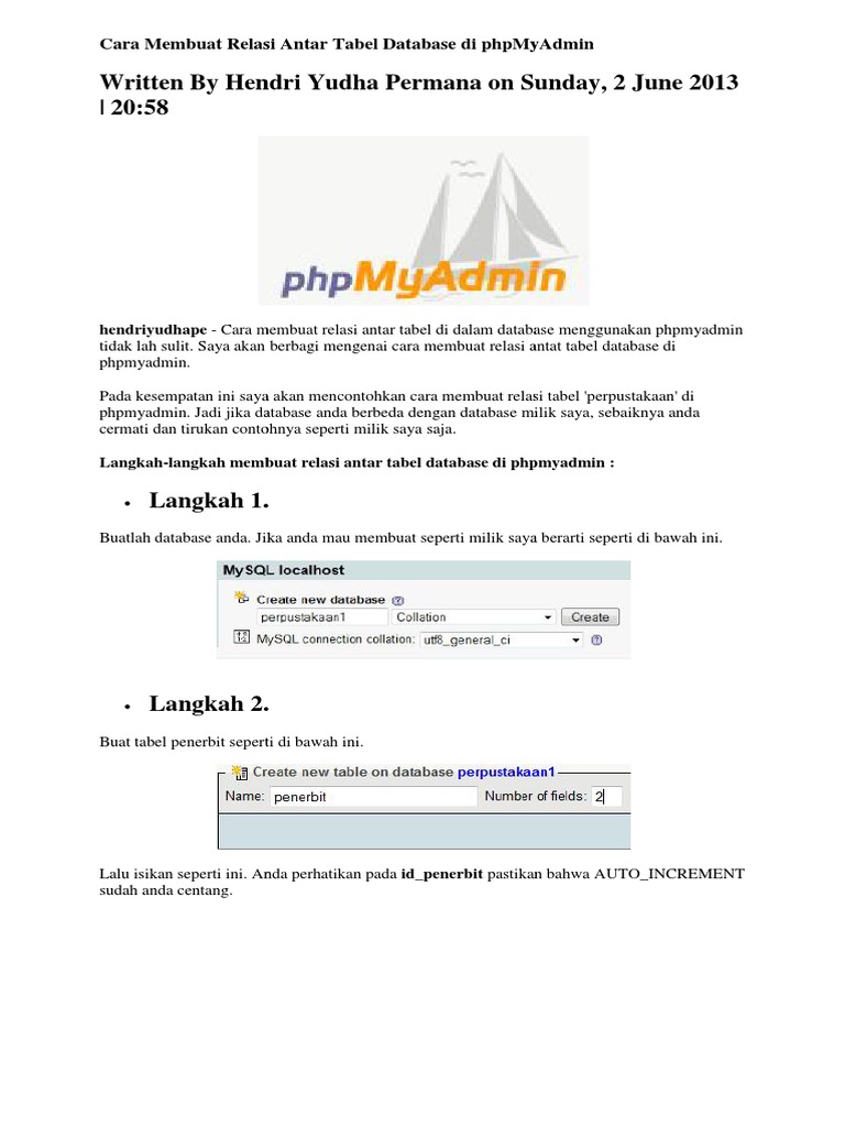 Relasi Tabel Database di phpMyAdmin | PDF