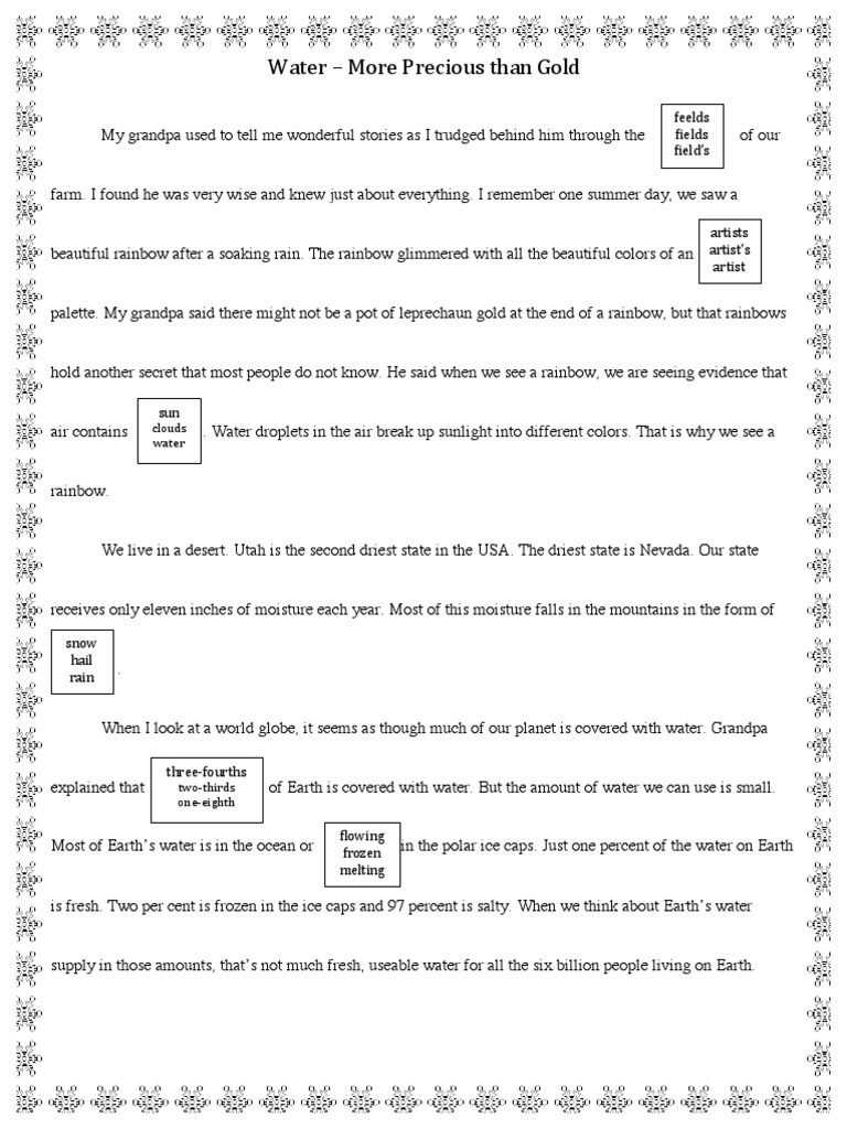 Water More Precious Than Gold Cloze Passage 1 | PDF | Water Vapor ...