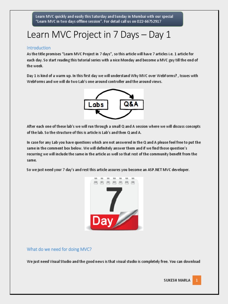 Learn MVC Project in 7 Days PDF | PDF | Model–View–Controller | Entity  Framework