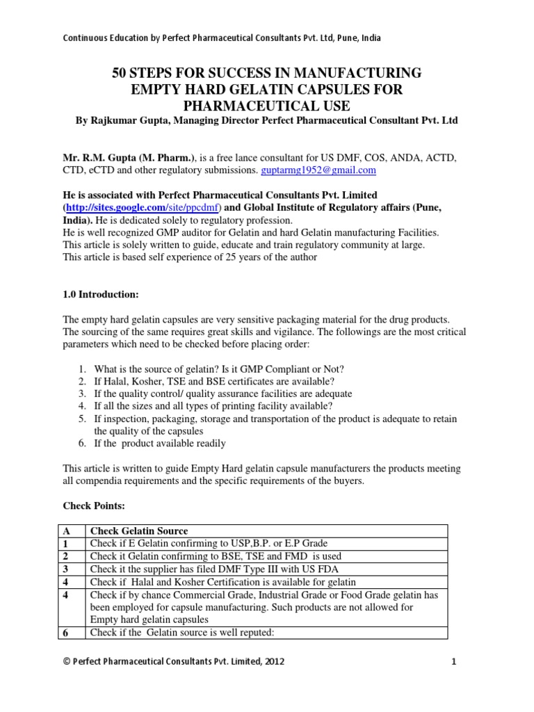 50 Steps For Manufacturing High Quality Hard Gelatin Capsules PDF Gelatin Quality Assurance