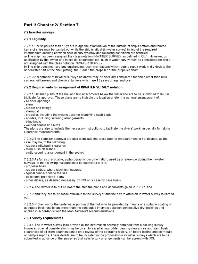 IWS Survey Requirements PDF Underwater Diving Ships