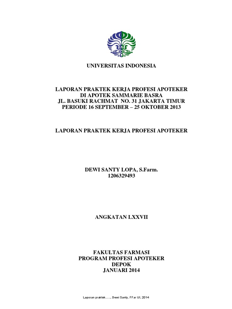Contoh Laporan PKPA Apotek