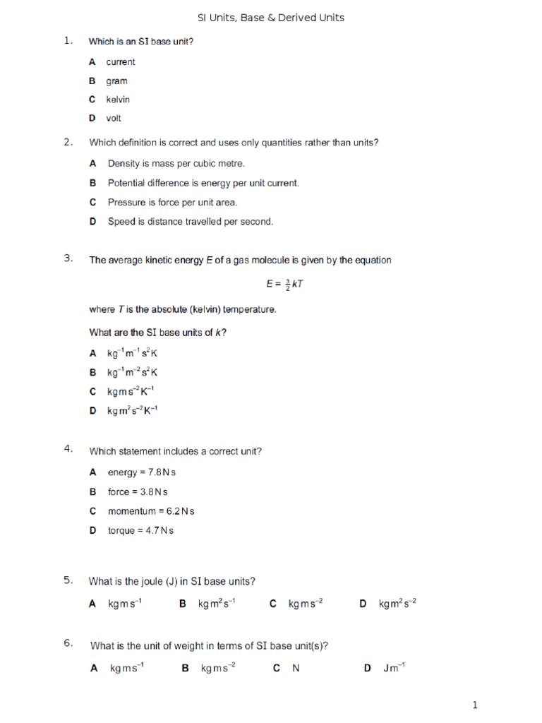 Exercise On Base and Derived Quantities | PDF | Theoretical Physics ...