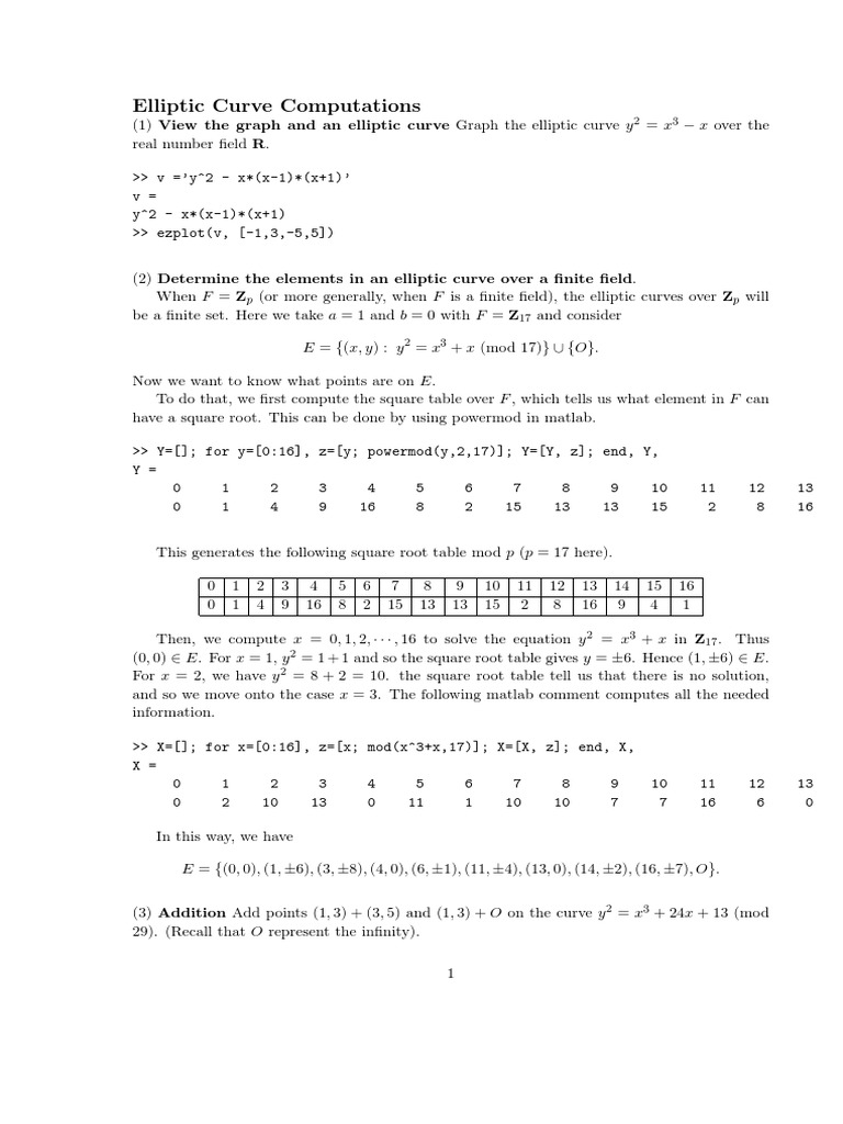 Elliptic Curves Matlab | PDF | Key (Cryptography) | Public Key Cryptography