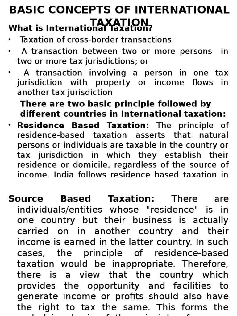 Basic Concepts of Intl.taxation Double Taxation Taxes