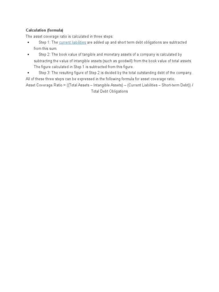 Asset Coverage Ratio Calculation Steps | PDF