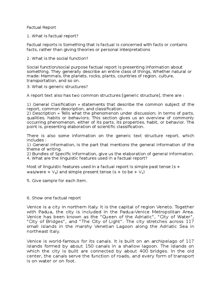 Factual Report Venice Cognitive Science