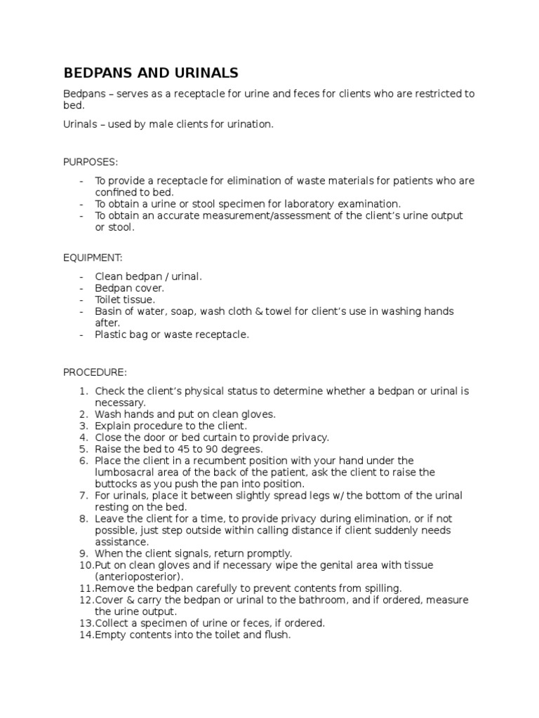 Bedpans and Urinals PDF Catheter Urology