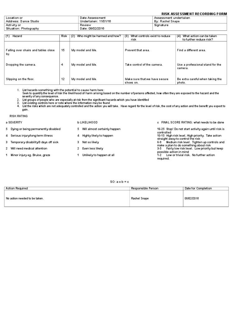 Risk Assessment Sport | PDF
