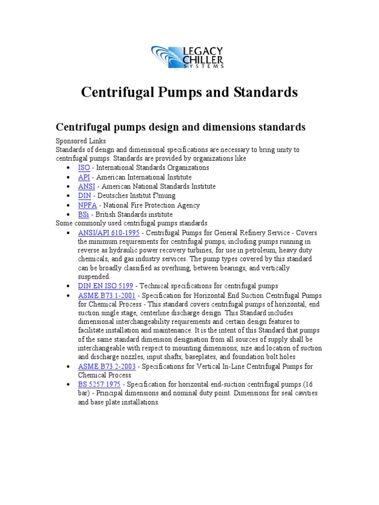 Centrifugal Pumps and Standards | PDF