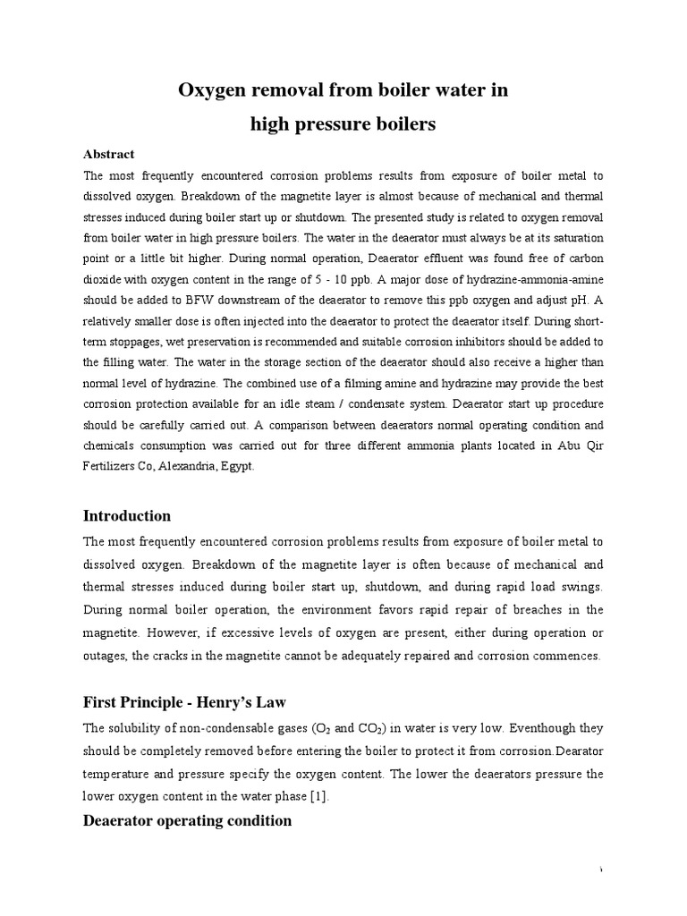13 Oxygen Removal From Boiler Water PDF Catalysis Boiler