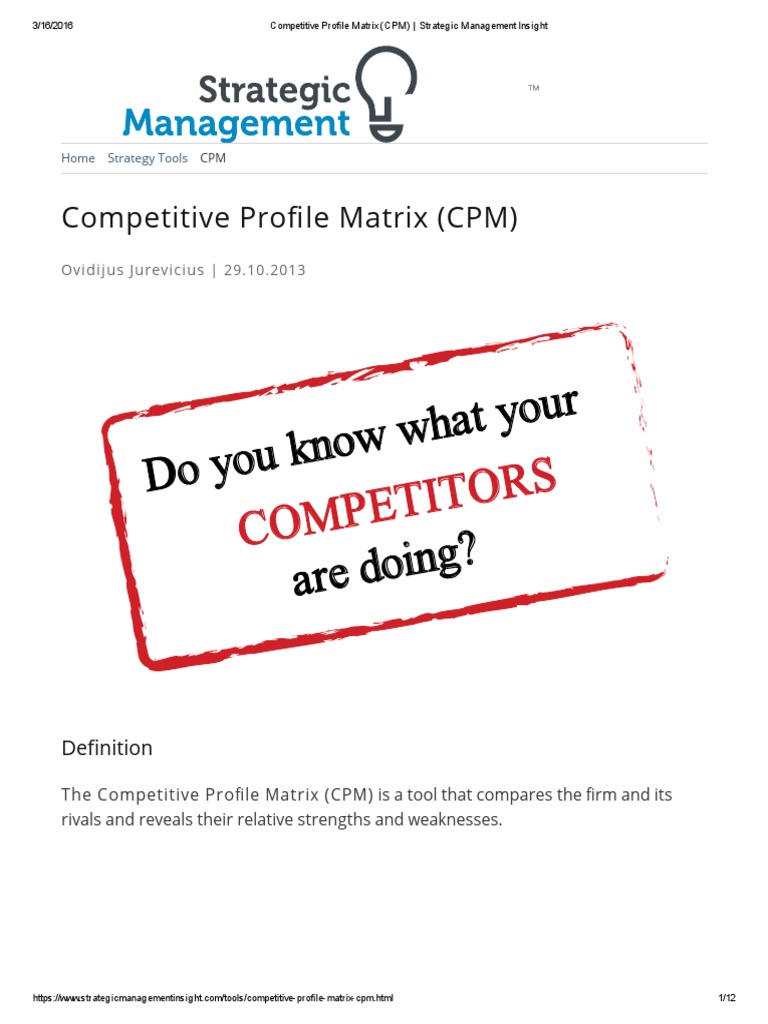 Competitive Profile Matrix (CPM) - Strategic Management Insight | PDF ...