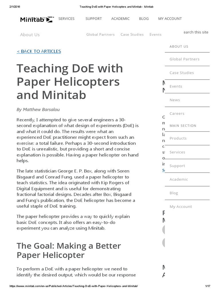 Teaching DoE With Paper Helicopters and Minitab | PDF | Experiment ...