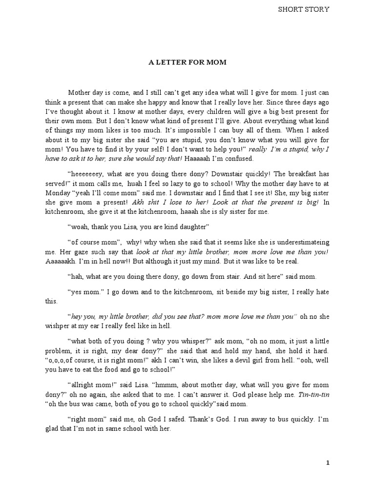 Short Story A Letter For Mother | PDF