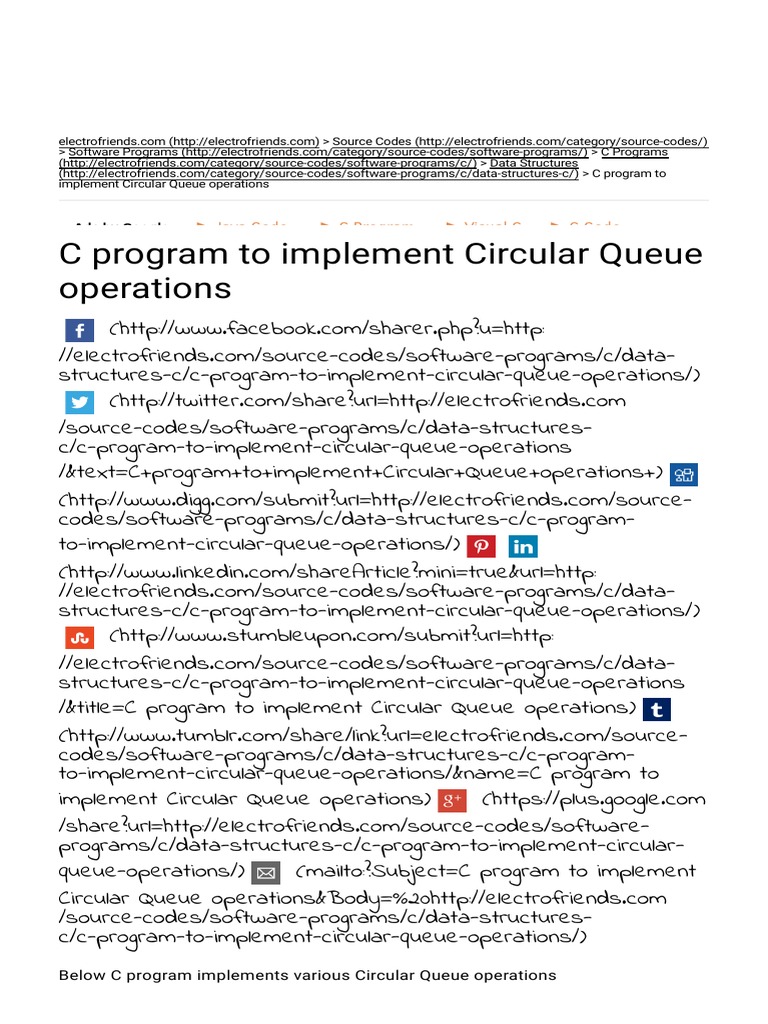 C Program To Implement Circular Queue Operations | PDF | Queue ...