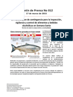 Boletín 012 en Marcha Plan de Contingencia Para La Inspección, Vigilancia y Control de Alimentos y Bebidas Alcohólicas en Semana Santa