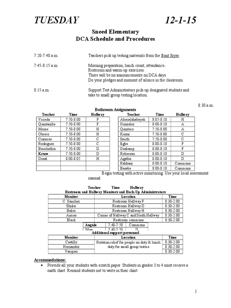 DCA Testing Schedule and Procedures | PDF | Schools | Teaching And Learning