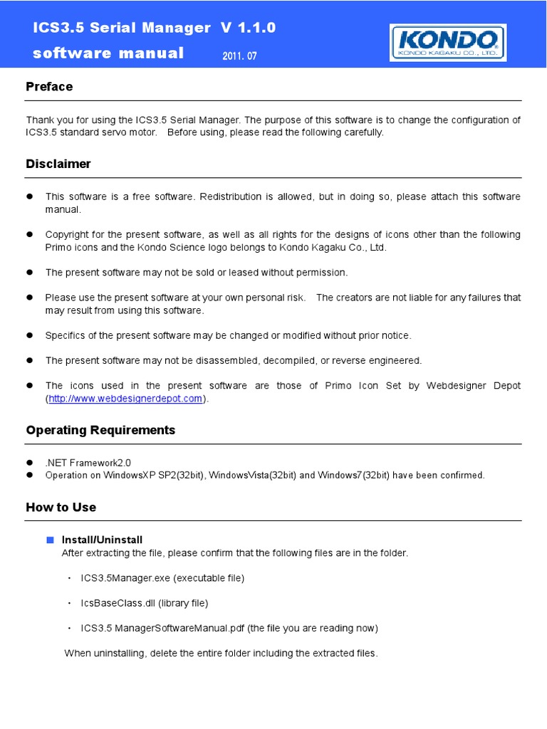 ICS 3.5 Serial Manager Manual PDF Servomechanism Computer File