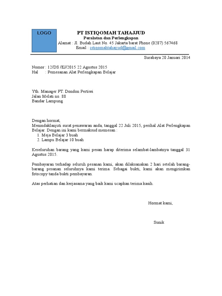 9 Contoh Surat Pesanan Barang Elektronik Selamat datang di Dosencoid web digital berbagi ilmu pengetahuan.