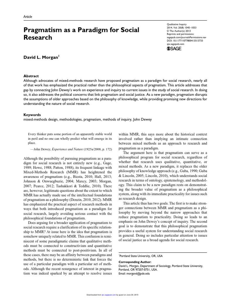 Morgan (2014) - Pragmatism As A Paradigm For Social Research | PDF ...