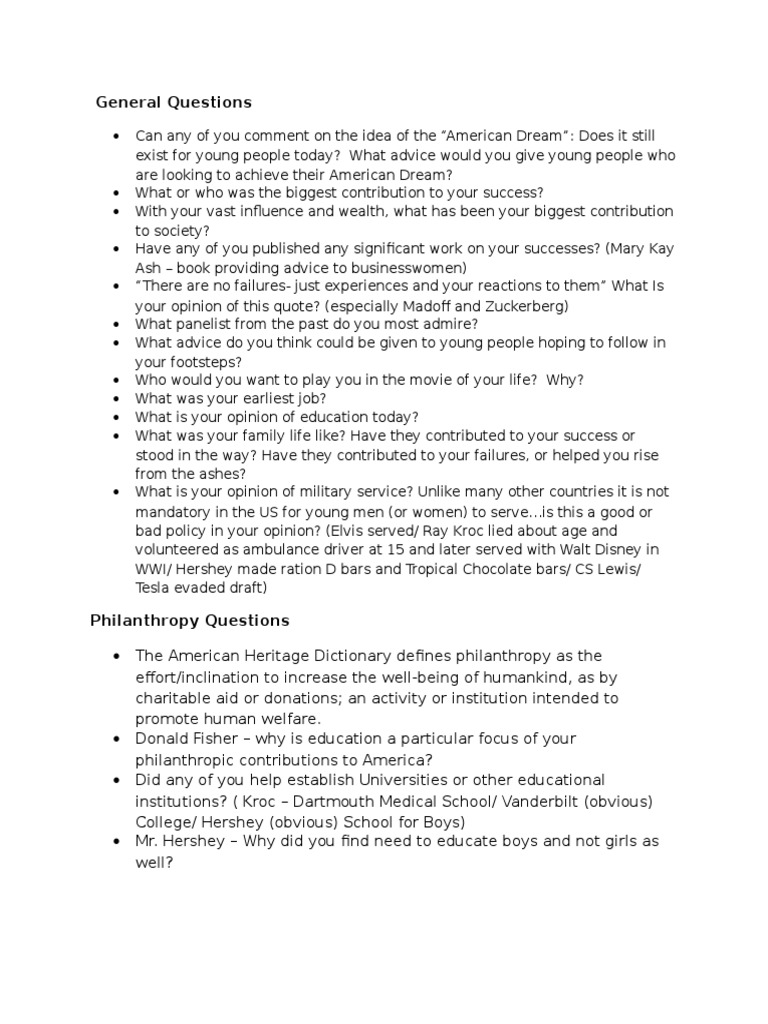 Panel Discussion Questions for Moderators | PDF | Walt Disney | Andrew ...